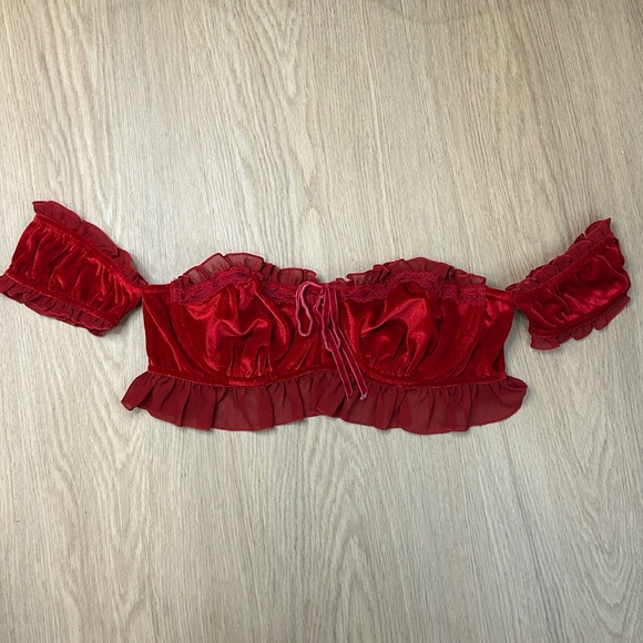 Urban Outfitters Out From Under Velvet & Ruffle Off Shoulder Bra Top XL - Picture 4 of 7